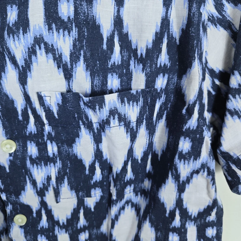 Gap Kids Boys Navy White Ikat Abstract Short Sleeve Linen Button‎ Shirt Medium